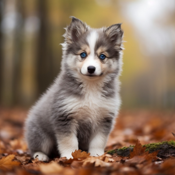 Adorable Mini Pomskydoodle puppy standing outside Mini Pomskydoodle Puppy